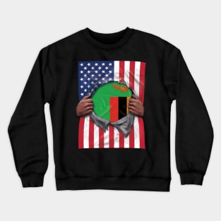 Zambia Flag American Flag Ripped - Gift for Zambian From Zambia Crewneck Sweatshirt